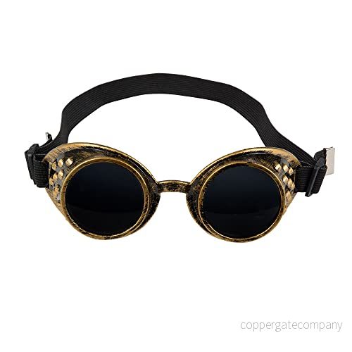 Boland 54503 Glasögon steampunk, svart guld, mässingsfärger, plast, gummiband, mörka glas, en storlek, justerbar, karneval, halloween, temafest, kostym, teater, tillbehör 8712026545039