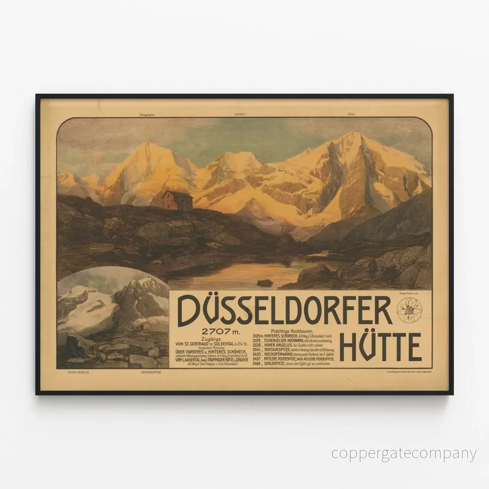 Vintageposter av Dusseldorfer Hütte i bergen
