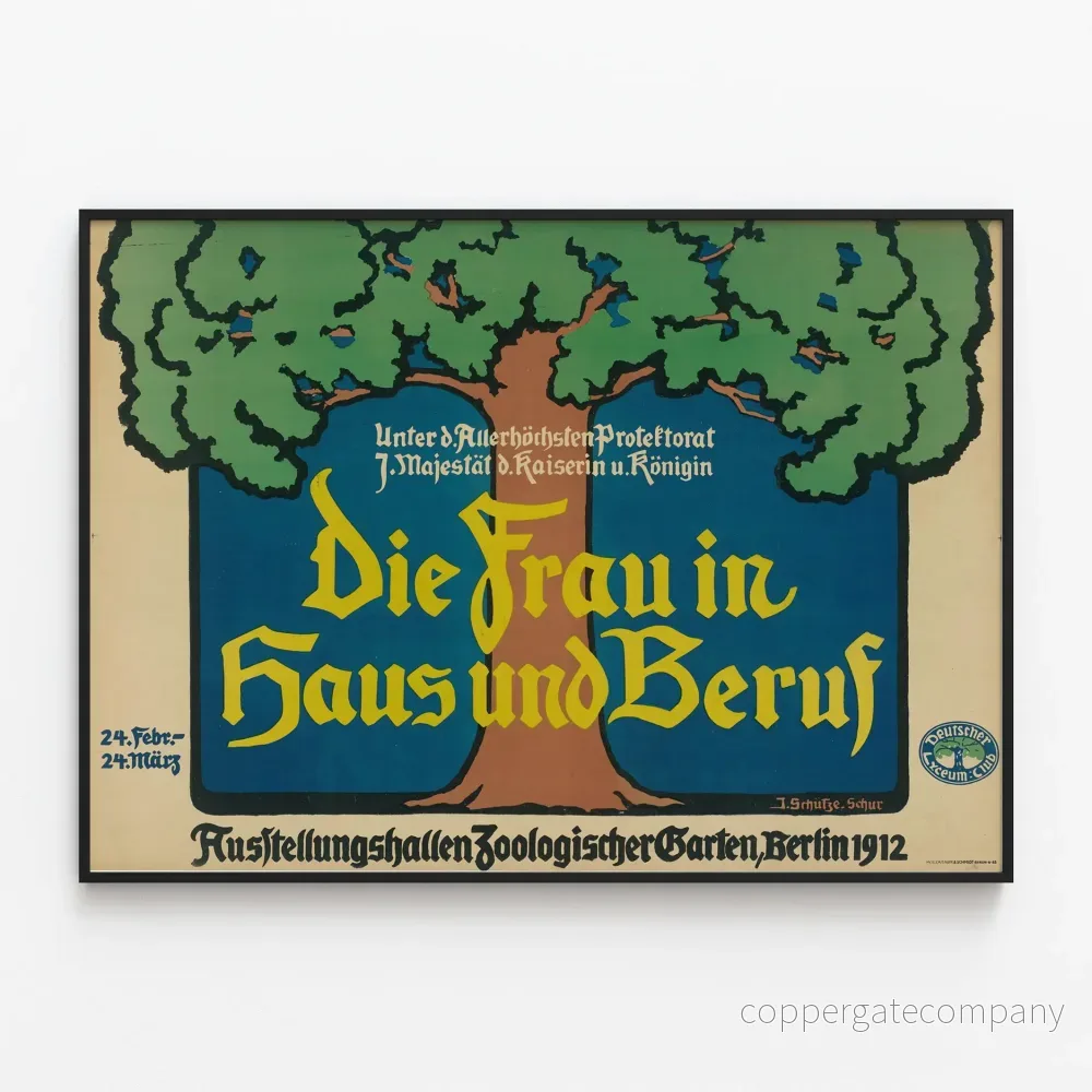 Tysk vintageposter Die Frau in Haus und Beruf 1912 Tysk vintageposter Die Frau in Haus und Beruf 1912