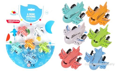 FLYPOP'S 6 miniflygplan minifordon 022882 flerfärgad plast retrofriktion barnleksak present födelsedag 5,5 cm från 3 år 3301040228827