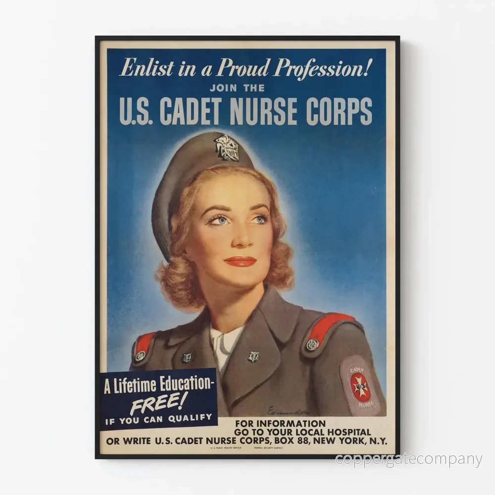 Vintageaffisch för rekrytering av U.S. Cadet Nurse Corps – Retro väggdekoration poster Vintageaffisch för rekrytering av U.S. Cadet Nurse Corps – Retro väggdekoration poster