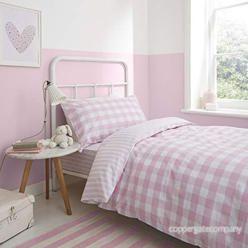 Catherine Lansfield Check and Stripe Pink 220 x 240 80 (2) 5607032159307
