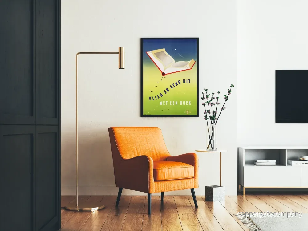 Vintageposter Flyga med en bok - Litterär väggdekoration - Bild 2