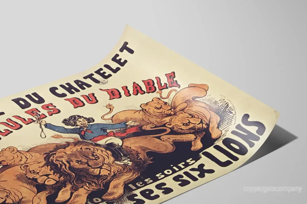 Vintageposter från Théâtre du Châtelet: "Les Pilules du Diable" och "Pezon" med sina sex lejon - Bild 2