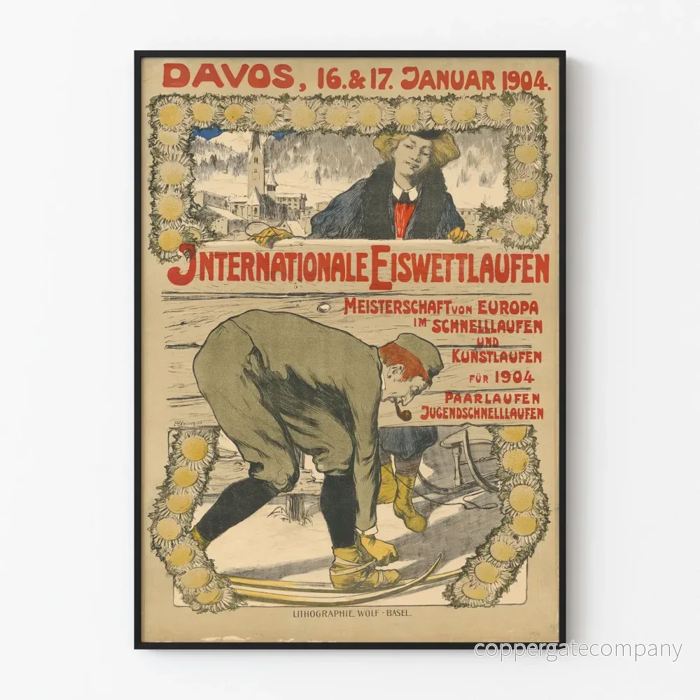 Vintageposter för Davos 1904 tävlingsskridskoåkning