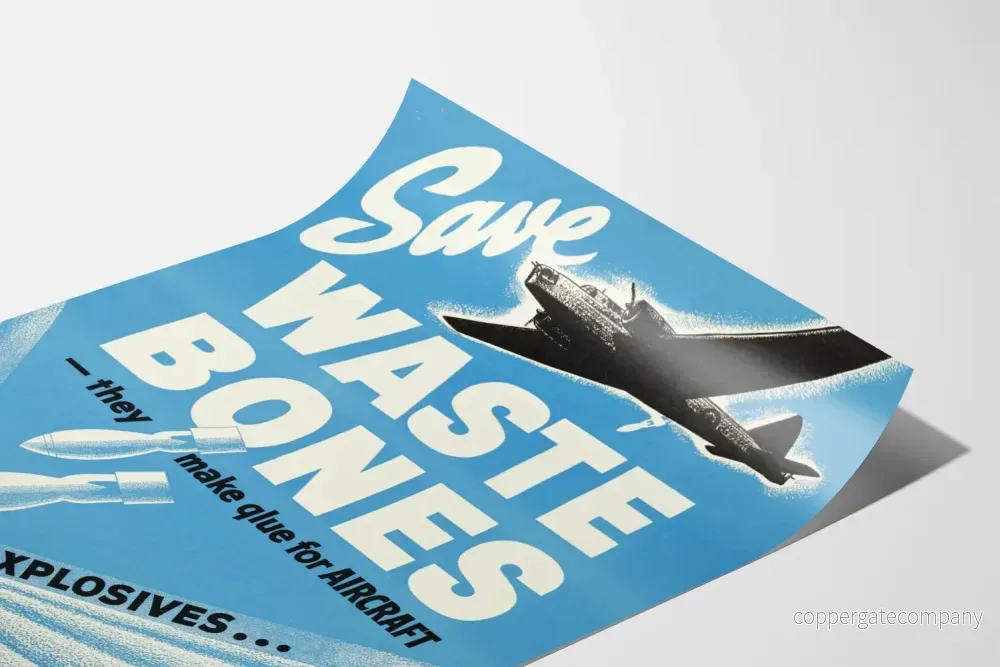 Vintageaffisch Save Waste Bones väggdekoration flygplan och ammunition - Bild 3