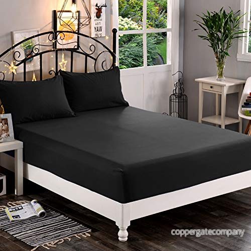 Elegant Comfort 1500 premium hotellkvalitet 1 delat dra på lakan, mjukaste kvalitetsmikrofiber djup ficka upp till 40 cm, skrynkel och blekningsbeständig, California King, svart 755874907602
