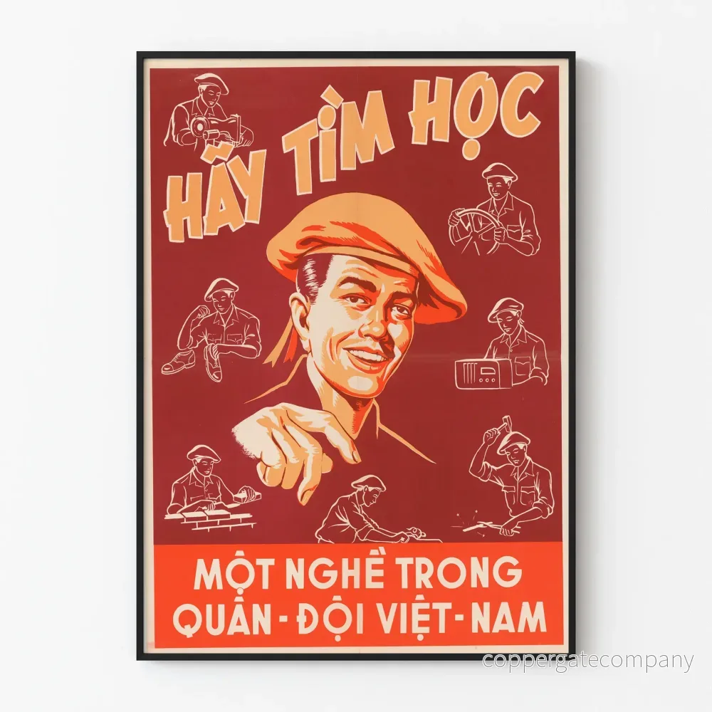 Vintage vietnamesisk militärrekryteringsposter för väggdekoration