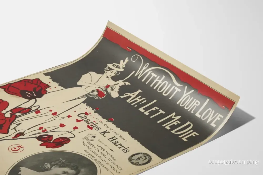 Vintageposter utan ton av kärlek - Blomsterillustration och porträtt - Bild 3