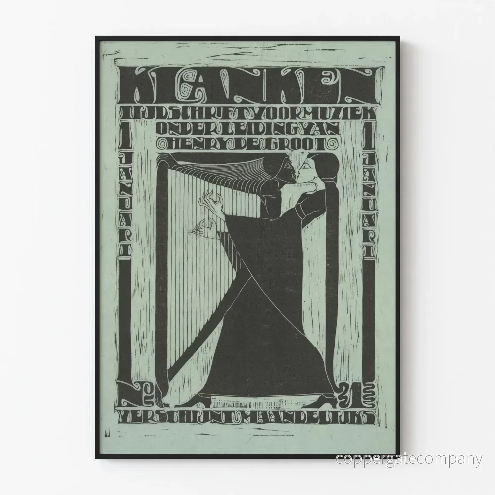 Art Déco-Poster Musik Harpa och Par i Enkät