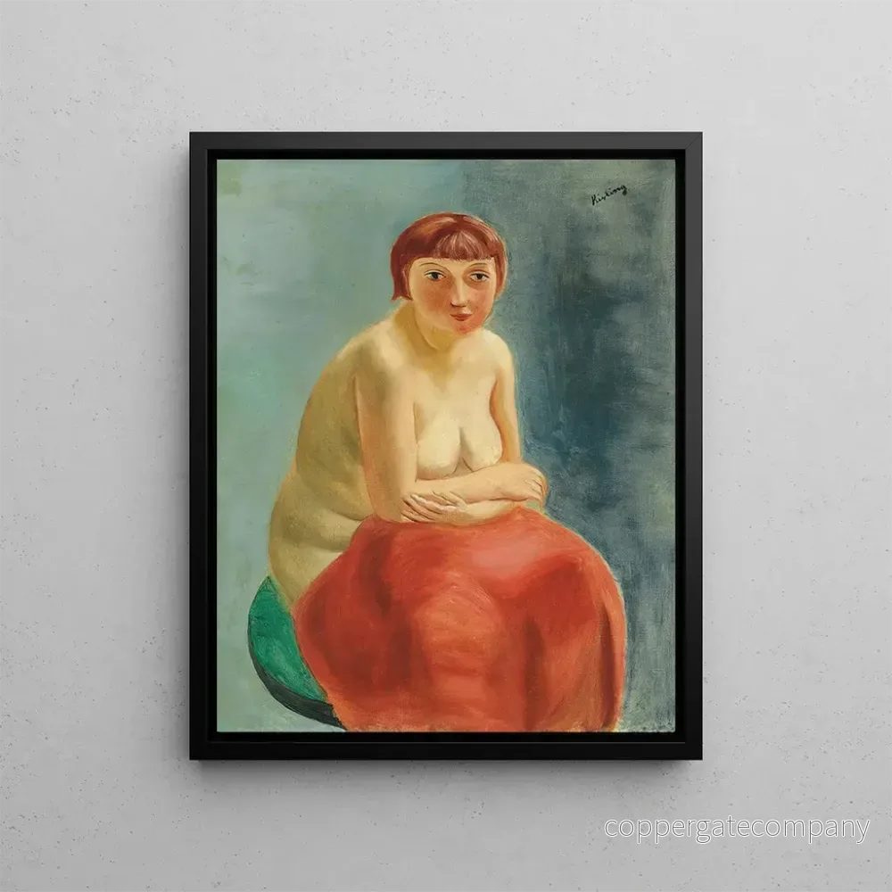 Målning av den sittande vid den röda draperingen – Moïse Kisling | Konsttryck