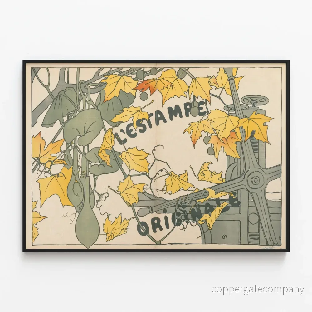Vintage dekorativ poster Original litografi Höstlöv