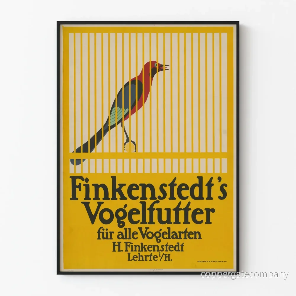 Vintageposter Finkenstetts fågelmat väggdekoration fågel