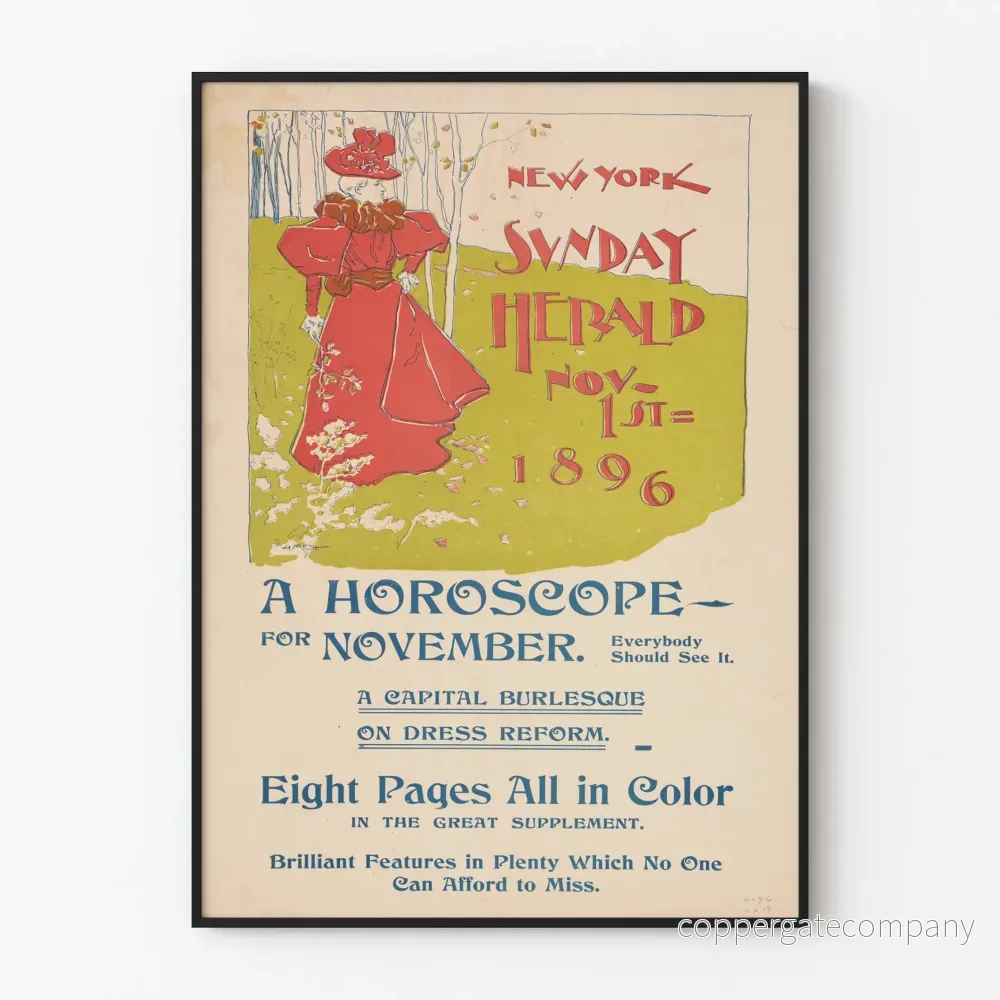 Vintageposter av New York Sunday Herald 1896 - Retro väggdekoration