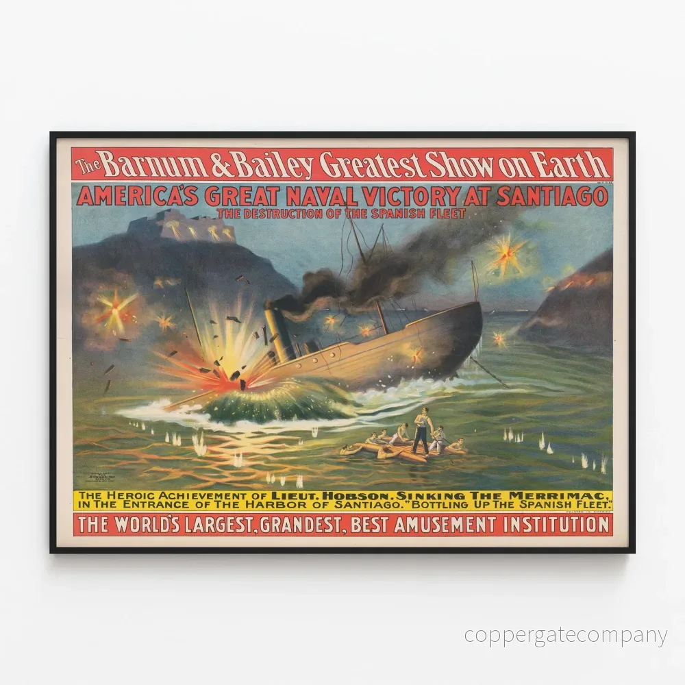 Vintageposter av Amerikas stora sjöstridsseger vid Santiago - Maritim väggdekoration