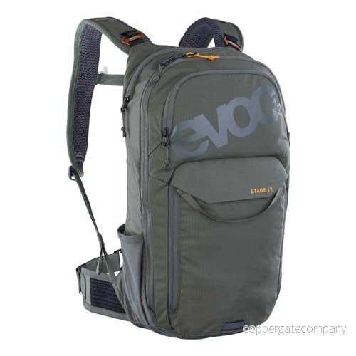 EVOC STAGE 12, Ryggsäck (justerbara axelremmar med BRACE LINK, AIR FLOW CONTACT SYSTEM, inkl. fack för vätskeblåsa, verktygsfack och kompressionsremmar, One Size), Dark Olive 4250450730569