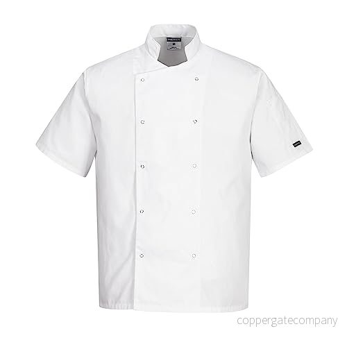Portwest C733 Modern Lättvikts Cumbria Kortärmad Kockjacka Vit, XXXL 5036108153497