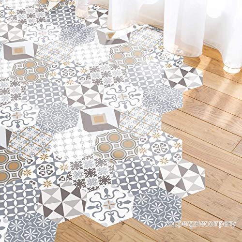 Ambiance Självhäftande golvplattor azulejos cement med skyddande plastlaminat, sexkantiga plattor, vattentålig, 40 x 90 cm 1 styck 5415231043736