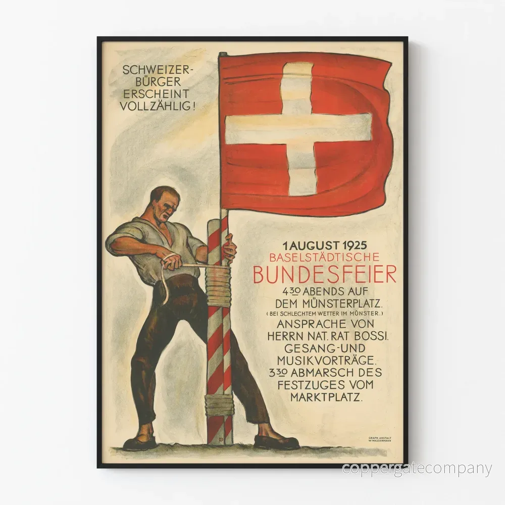 Vintage schweizisk poster för nationaldagen 1925 väggdekoration