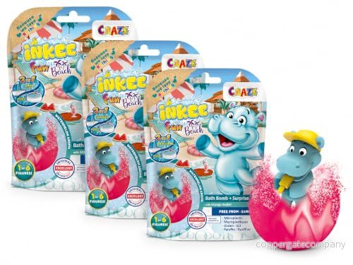 Craze INKEE Fun Beach Badkulor för barn med överraskning, 3 pack, badbomber, hippo figurer, vattenmelondoft, mangosmör 4059779047989