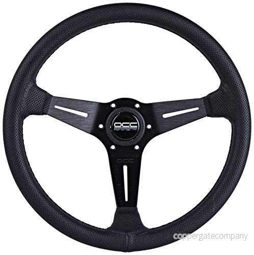 OCC MOTORSPORT OFFSET STYRHUL KLASSISK MODELL LERERADE LÄDER MED SVARTA ARMAR 90 mm HUL 350 (14 tum) 8434207003502