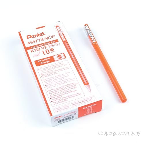Pentel K110 VFX Mattehop gelbläckrulle med hög täckning bläck i matt finish, modell lock, 1VE = 12 stycken, orange 884851059932