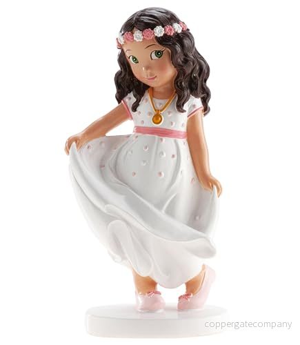 dekora Dekorativ Figur för Första Kommunionen Flicka med Rosa Bälte Tillverkad i Harts Tårtdekoration 16 cm Hög Unik och Detaljerad Design Livsmedelssäker 8435599747494