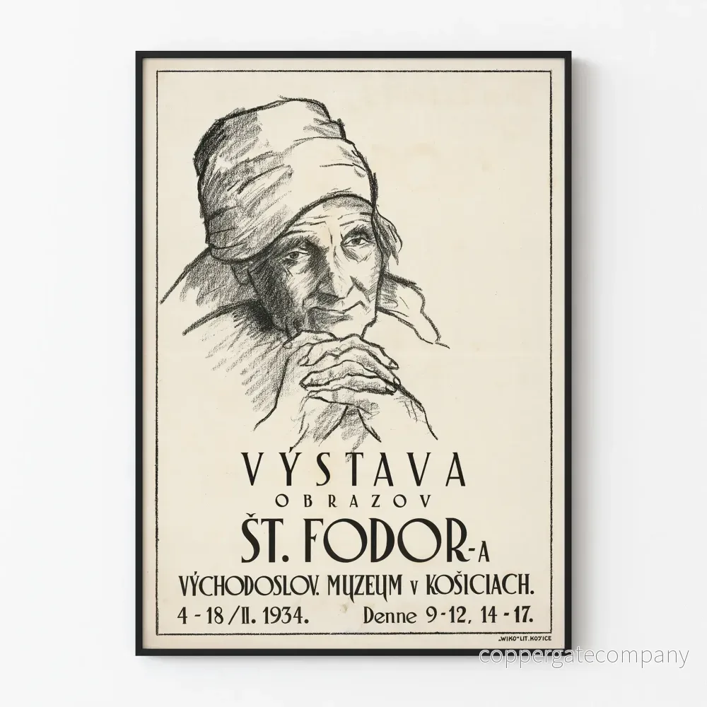 Vintage utställningsposter med blyertsteckning av en kvinnas ansikte