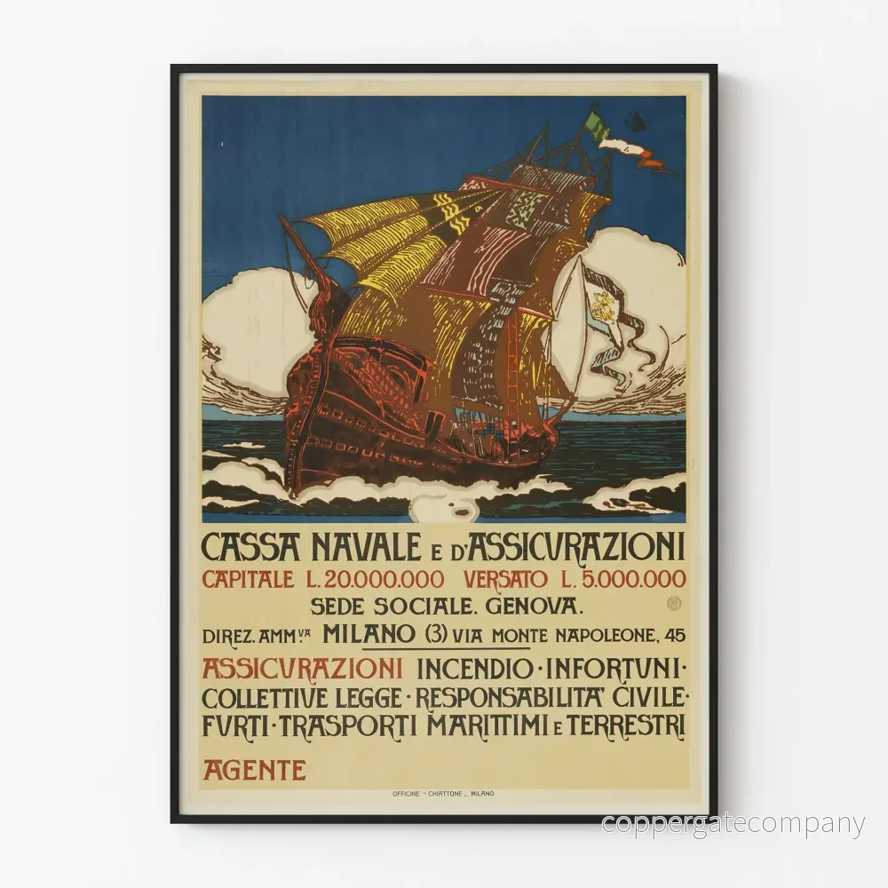 Vintageposter för Cassa Navale e d'Assicurazioni Bateau à Voiles