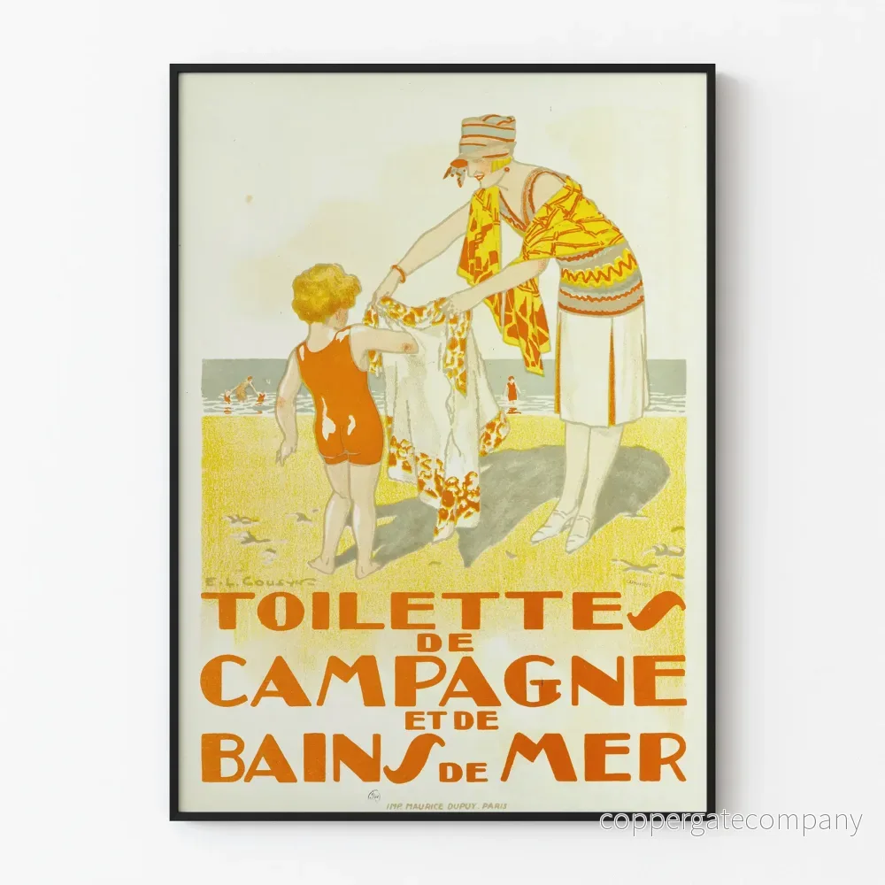 Vintageposter av landsbygdstoaletter och havsbad Vintageposter av landsbygdstoaletter och havsbad