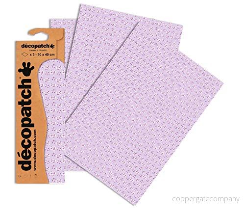 Décopatch Lila/vitt blommigt papper, 30 x 40 cm (paket med 3 ark) 3609510257408