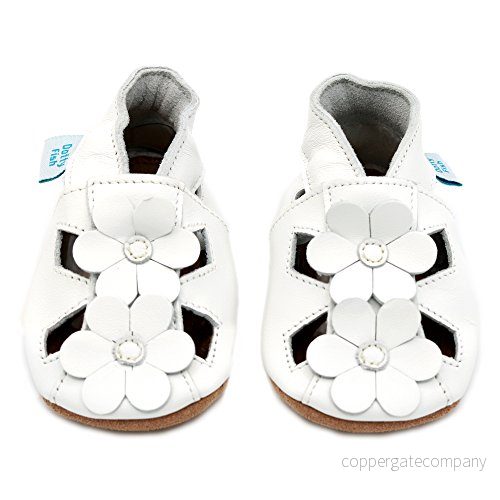 Dotty Fish mjuka läderskor för baby och småbarn. Flicka. Blomsandaler 06 månader 23 år (17 EU 25 EU), sandaler vita med blommor, 17 5057366618023