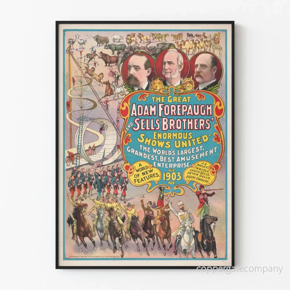 Vintageaffisch Cirque The Great Adam Forepaugh och Sells Brothers 1903