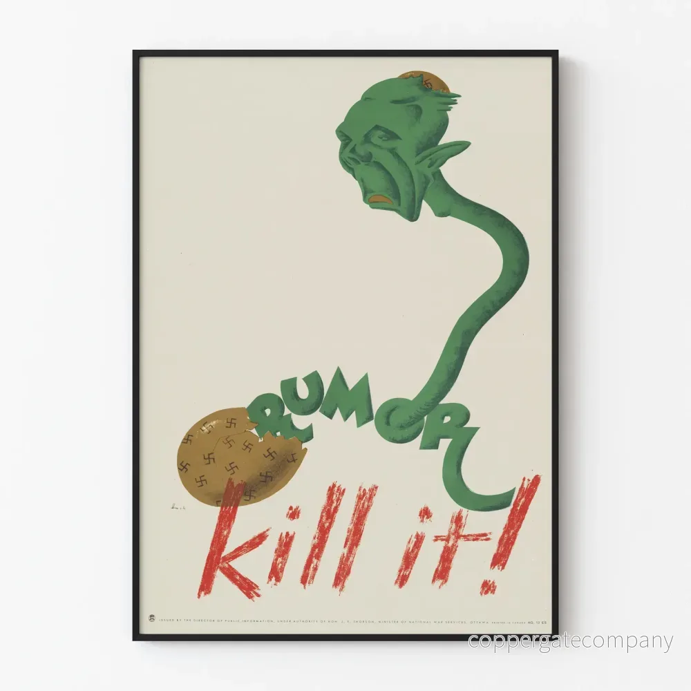 Vintage väggdekorposter mot rykten 'Rykten, släck det!'