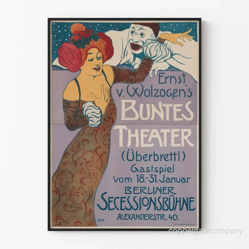 Färgglad vintage teaterposter Ernst von Wolzogen