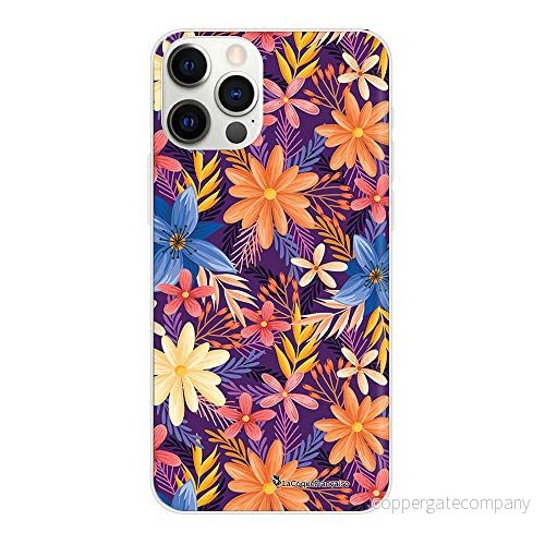 Det franska fodralet kompatibel med iPhone 12/12 Pro mjukt silikon, solid, ultratunt, skyddande fodral genomskinligt lila och orange blommor trendig design 3666087828868