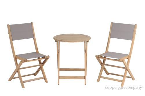 BAÏTA 2 sits Rimini trädgårdsbord och stolar i akaciaträ textilen Taupe, set för personer, utomhus bistroset 3584179087309
