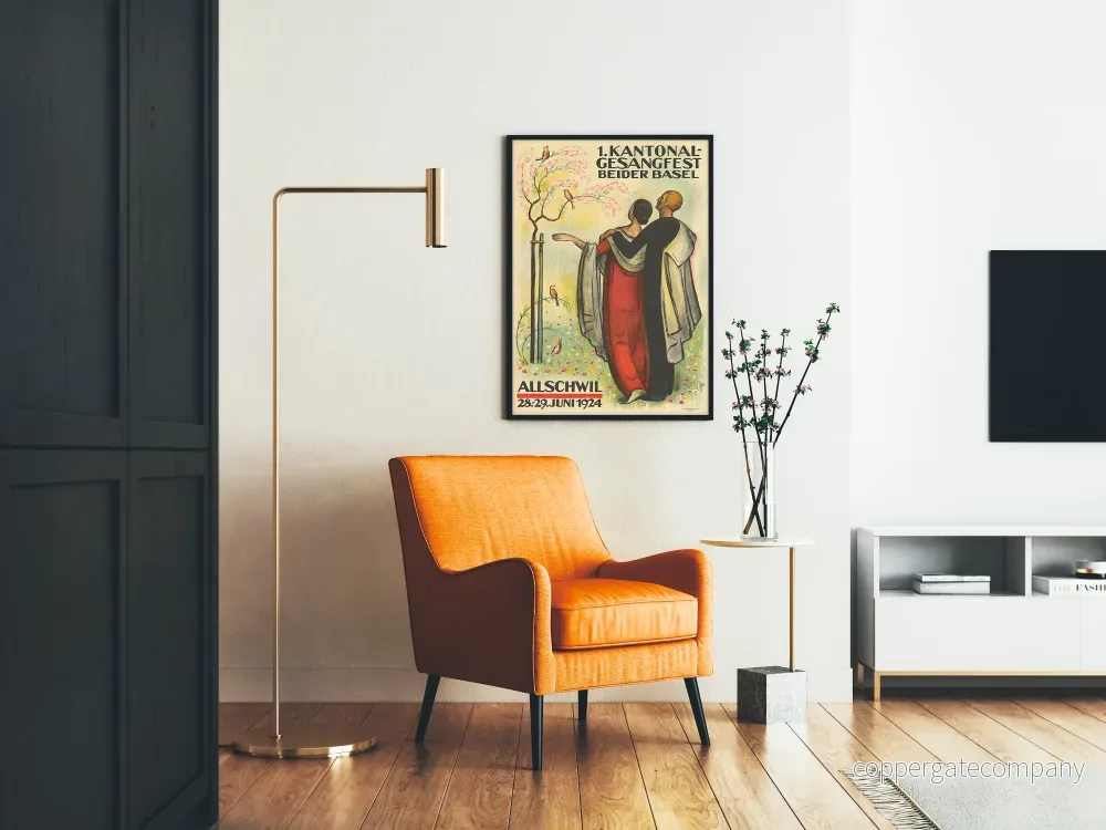 Vintageposter från 1924 för Festivalen av sång, första kantonen Beider Basel Allschwil - Bild 2