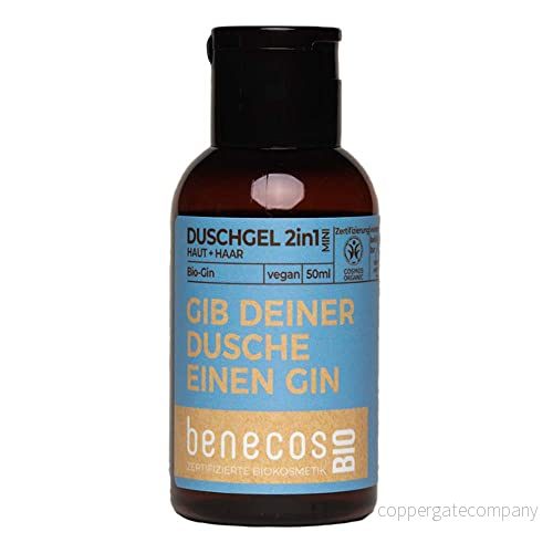 benecosBIO mini duschgel 2 i 1 ekologisk gin hud och hår ge din dusch en vegansk återvunnen plastkosmetik kajalpenna talkfri grön 4260198096872
