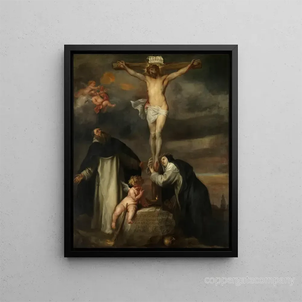 Målning Le Christ en Croix avec Sainte Catherine de Sienne, Saint Dominique et un ange - Antoine van Dyck | Konsttryck