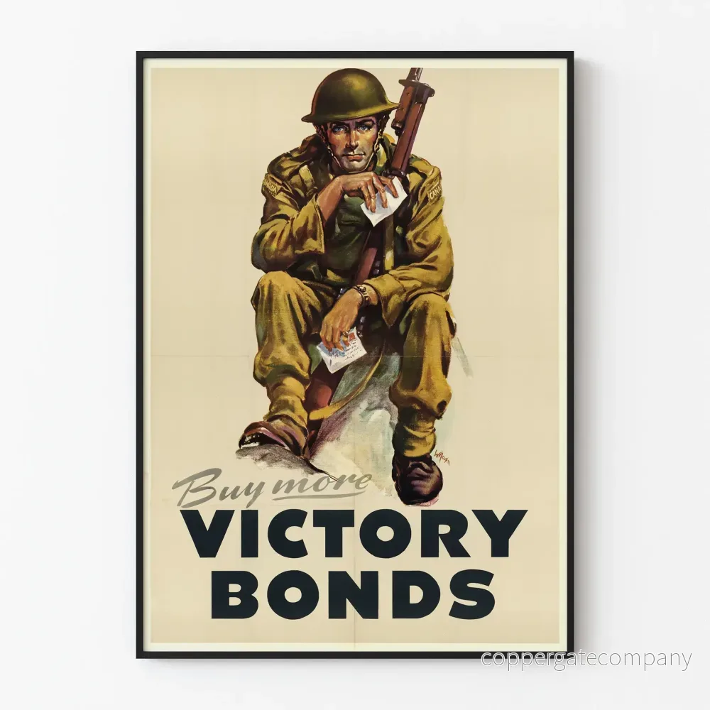 Vintageposter med Kanadensisk soldat och segerobligationer