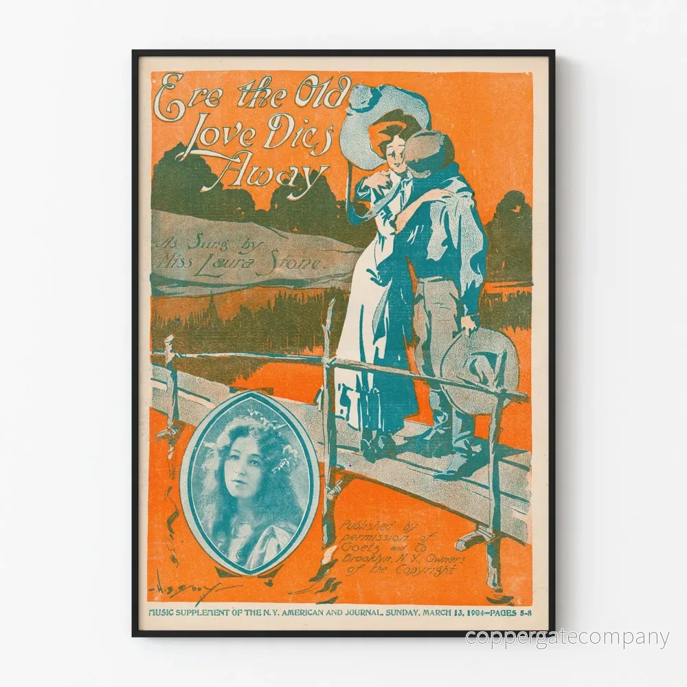 Vintage romantisk poster "Ere the Old Love Dies Away" 1904