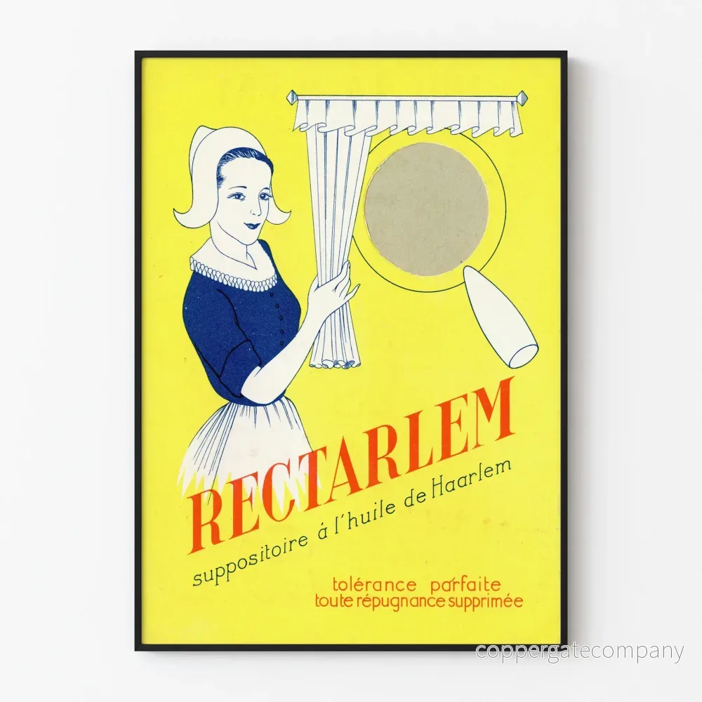 Vintageposter Rectarlem - Retro väggdekoration i gult och blått