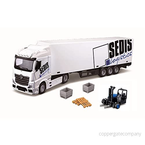 Bburago B18 31471 Street FIRE HAULERS MB ACRTROS lyft och lastgjutna pallar 1:43 skala samlarobjekt lastbilsmodell, blandade färger 4893993314713