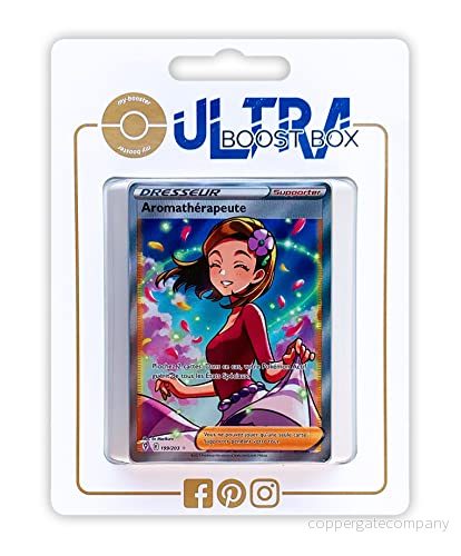 Aromaterapeut 199/192 Full Art tränare Ultraboost X Svärd och Shield 7 Himmelsk evolution set med 10 franska Pokémon kort 3701425270630