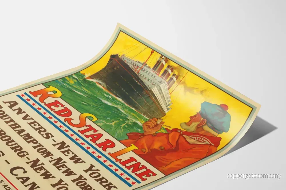 Vintageposter Red Star Line - Kryssningar mellan Antwerpen, Southampton och Cherbourg till New York - Bild 3