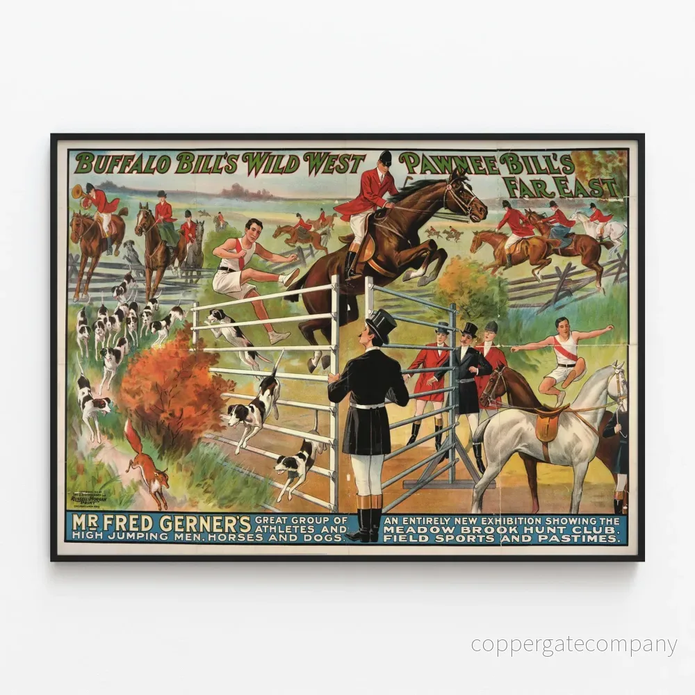 Vintageposter Buffalo Bills Wild West & Pawnee Bills Far East - Häst- och sportinspirerad väggdekoration