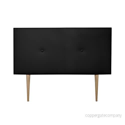DUÉRMETE ONLINE Premium vadderad sänggavel i milan, med ben, högklassigt konstläder, trä, svart, 100 x 60 cm (säng 90) 8445355072470