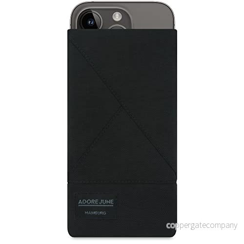 Adore June väska Triangle kompatibel med iPhone 15 14/iPhone 14 Pro, elegant mobilväska av resistent textiltyg displayrengöringseffekt, svart 4260764580460
