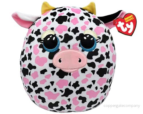 Ty Squishy Beanies Milkshake Ko, svart och vit, mjuk plyschkudde med glitterögon, presentidé för stora små, alla att samla 33 cm T39364 8421393640